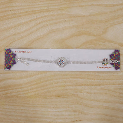 Round Floral Stone Studded Designer Chain Rakhi for Brother