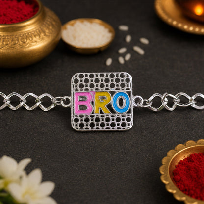 Bro Text Stone Studded Chain Style Rakhi for Brother