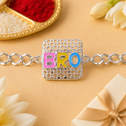 Bro Text Stone Studded Chain Style Rakhi for Brother
