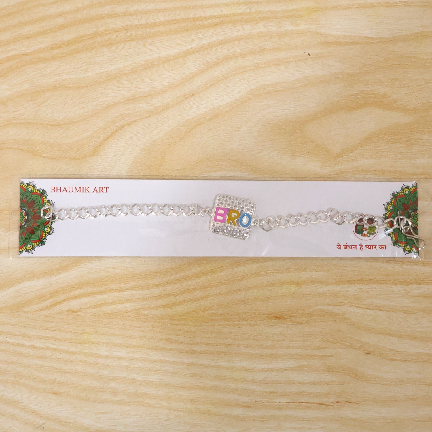 Bro Text Stone Studded Chain Style Rakhi for Brother