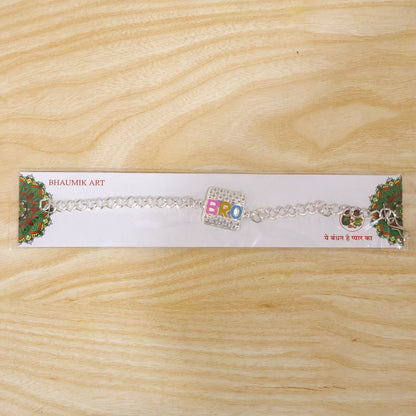 Bro Text Stone Studded Chain Style Rakhi for Brother