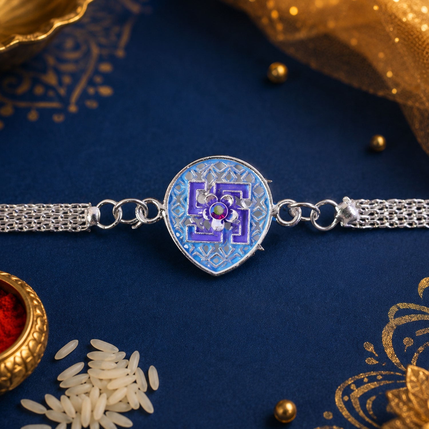 Swastik Symbol Stone Studded Chain Rakhi for Brother