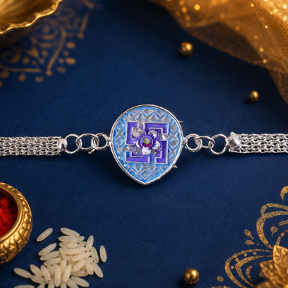 Swastik Symbol Stone Studded Chain Rakhi for Brother
