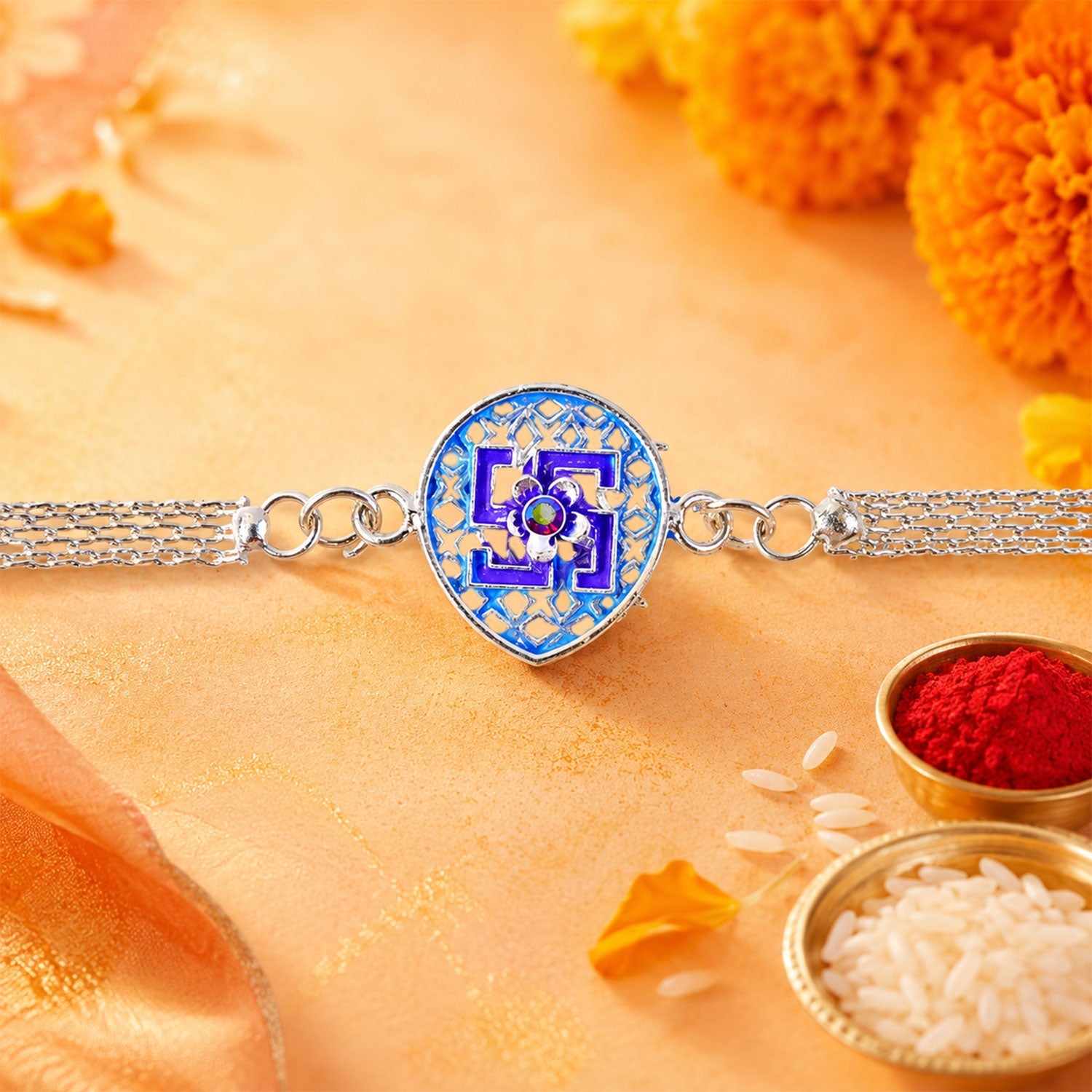 Swastik Symbol Stone Studded Chain Rakhi for Brother