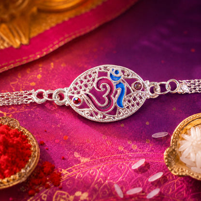 Om Symbol Oval Stone Studded Chain Rakhi for Brother