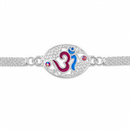 Om Symbol Oval Stone Studded Chain Rakhi for Brother