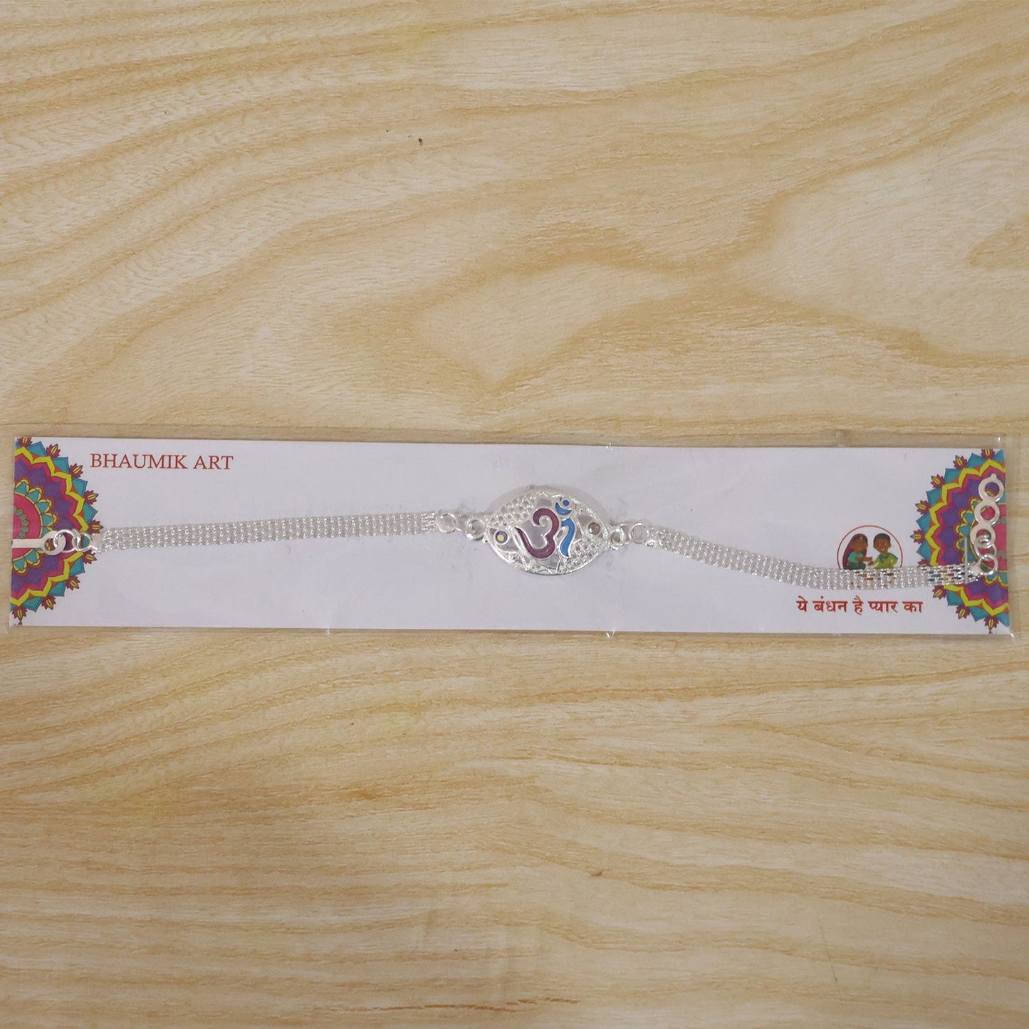 Om Symbol Oval Stone Studded Chain Rakhi for Brother