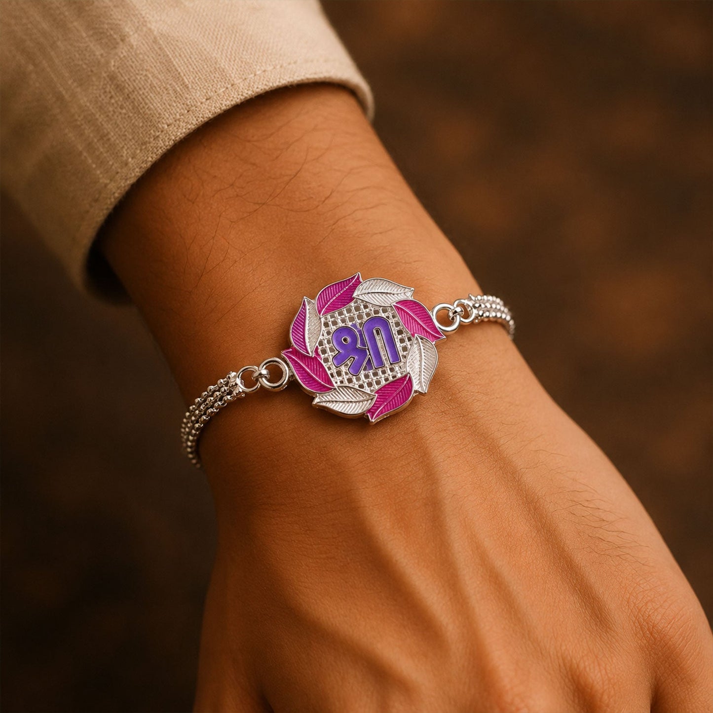 Shree Text Floral Stone Designer Chain Rakhi for Brother
