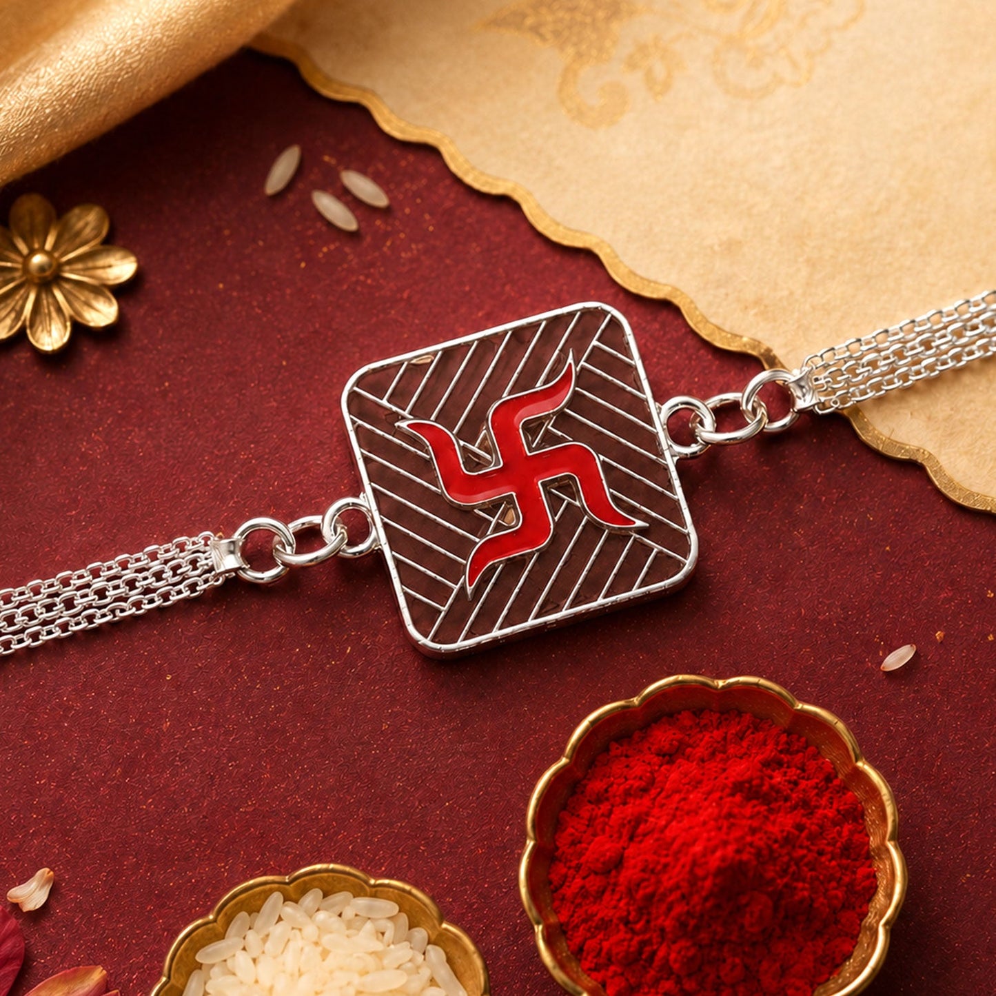 Swastik Symbol Square Chain Style Rakhi for Brother