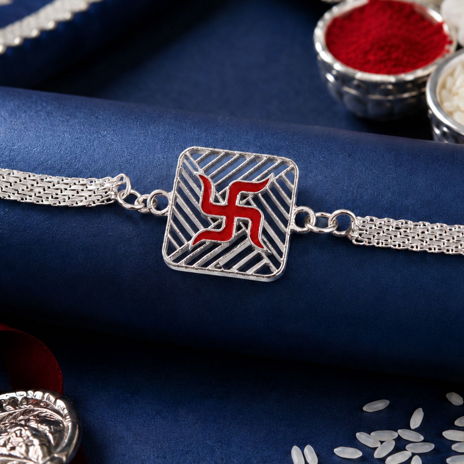 Swastik Symbol Square Chain Style Rakhi for Brother