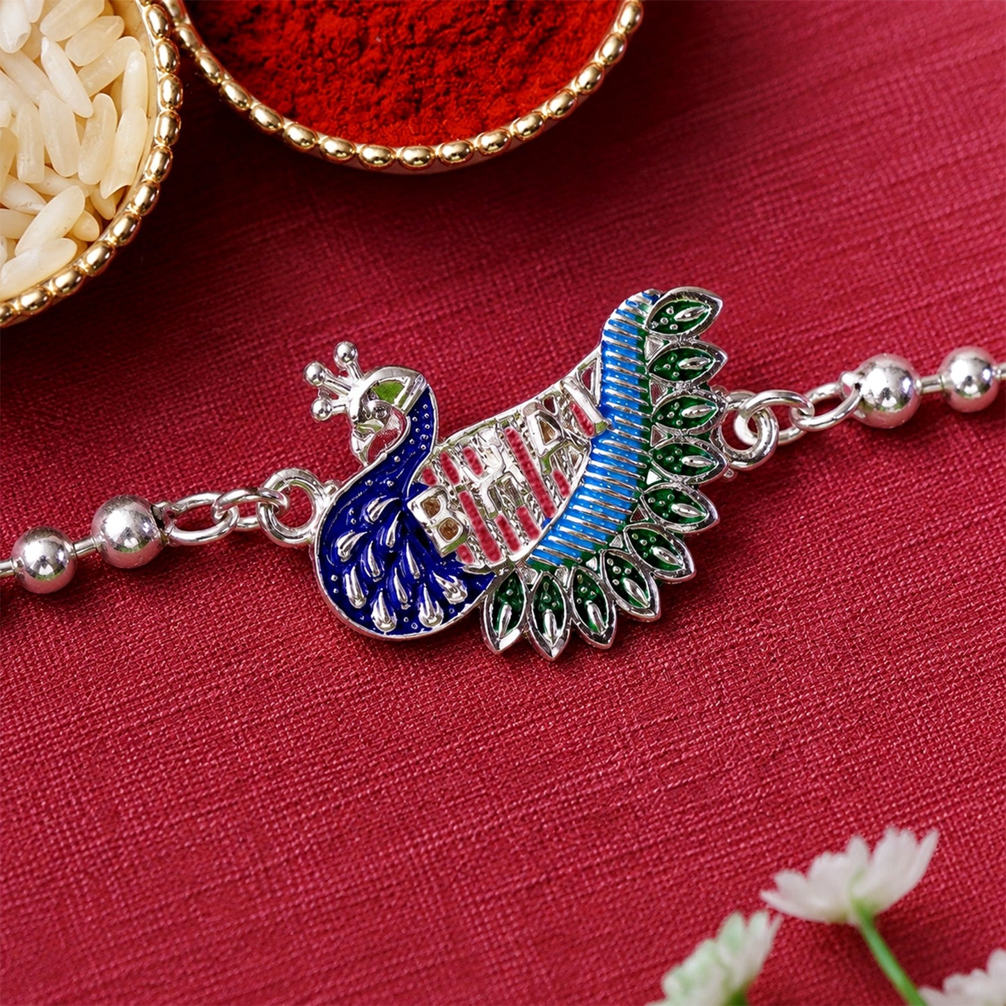 Bhai Text Peacock Designer Chain Style Rakhi for Brother