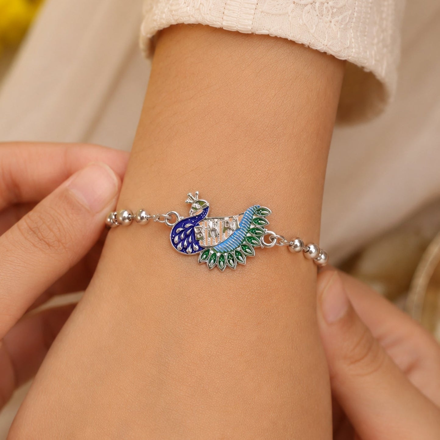 Bhai Text Peacock Designer Chain Style Rakhi for Brother