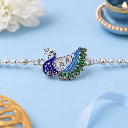 Bhai Text Peacock Designer Chain Style Rakhi for Brother