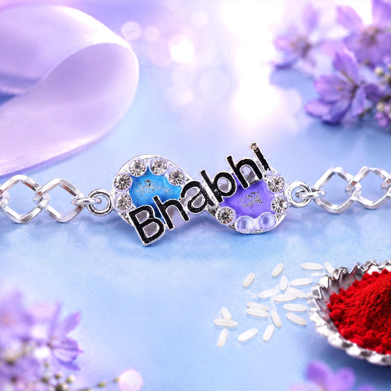 Bhai Text Stone Studded Chain Style Rakhi for Brother