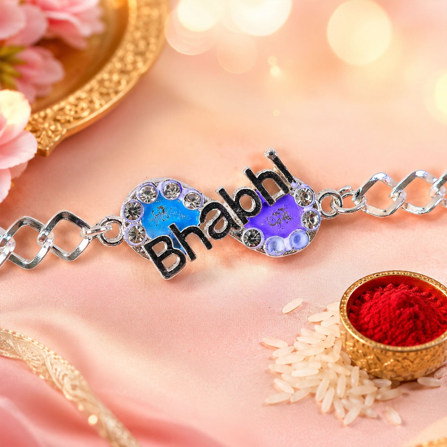 Bhai Text Stone Studded Chain Style Rakhi for Brother