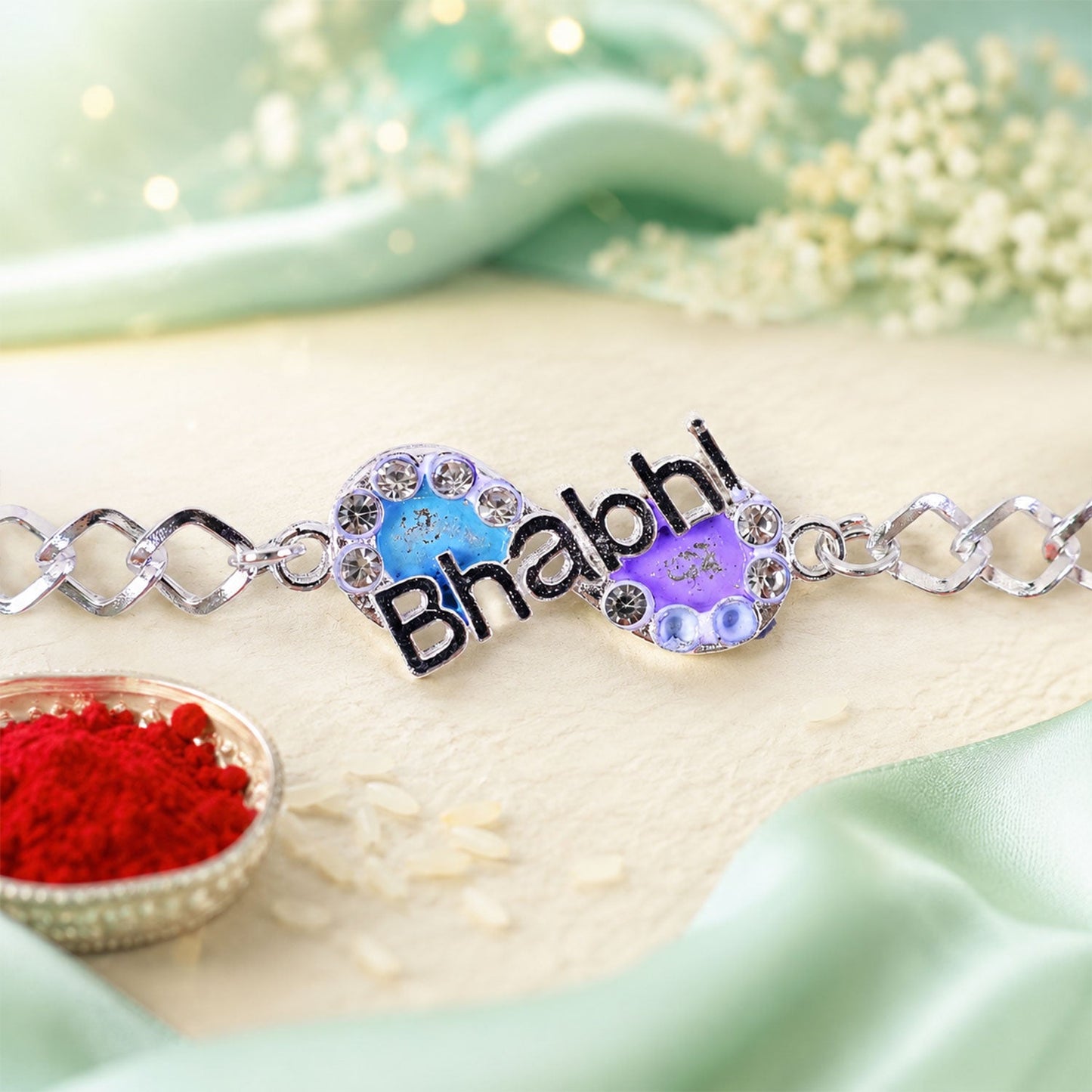 Bhai Text Stone Studded Chain Style Rakhi for Brother