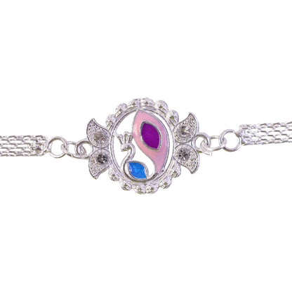 Peacock Motif Stone Studded Chain Rakhi for Brother