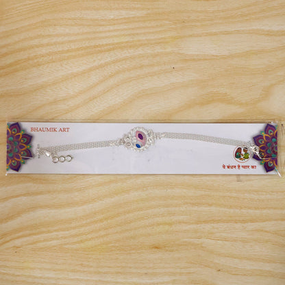 Peacock Motif Stone Studded Chain Rakhi for Brother