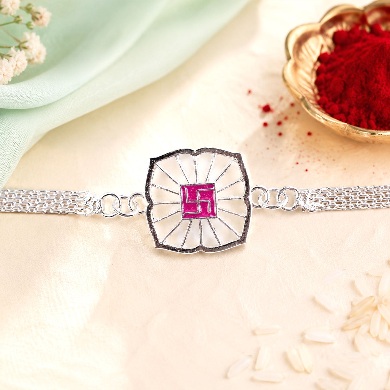 Swastik Symbol Square Chain Style Rakhi for Brother
