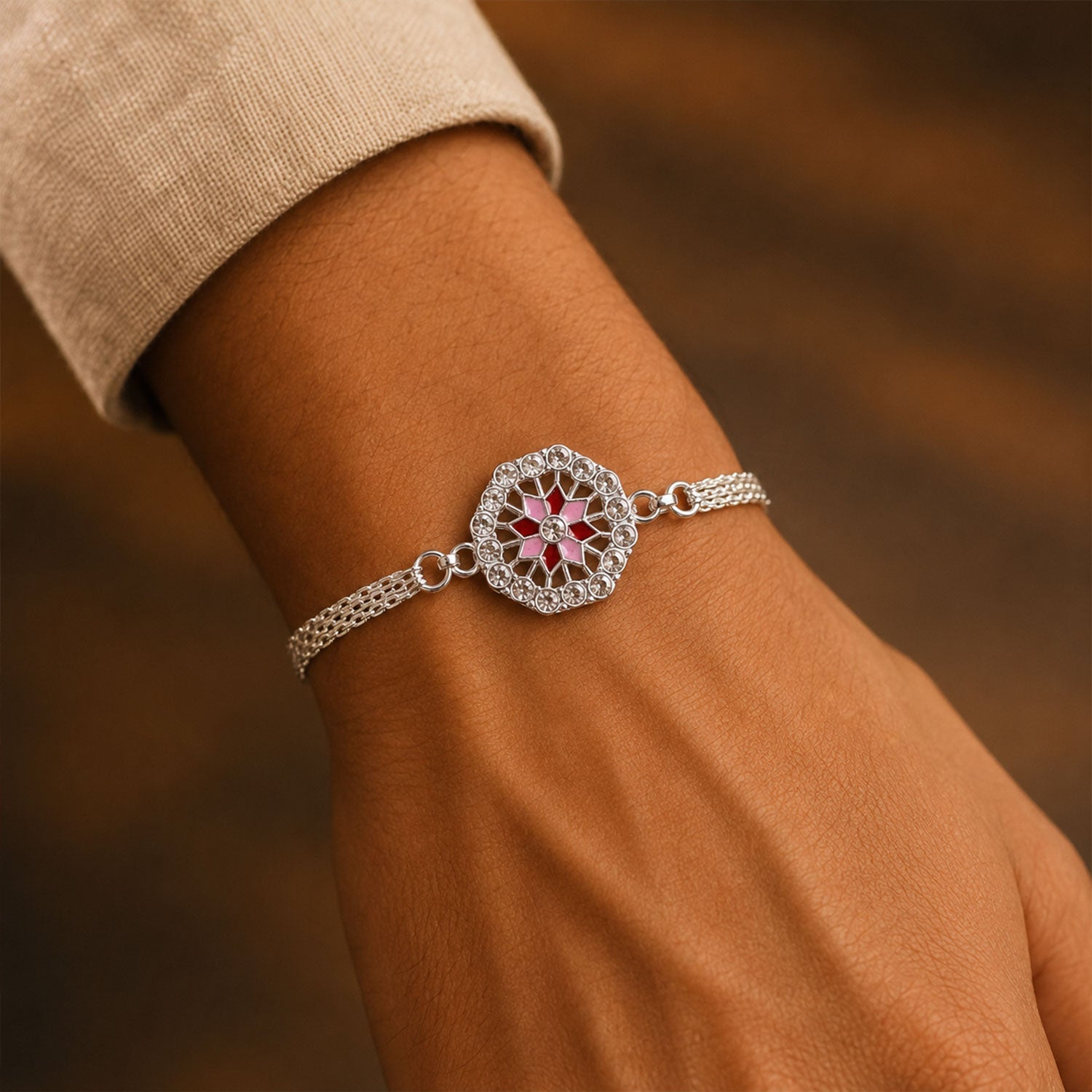 Floral Stone Studded Designer Chain Rakhi for Brother