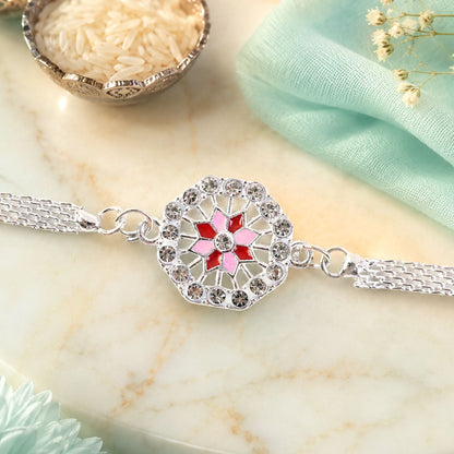 Floral Stone Studded Designer Chain Rakhi for Brother