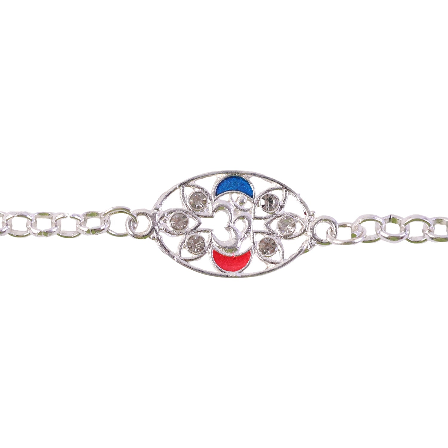 Om Leaf Motif Stone Studded Designer Chain Rakhi for Brother