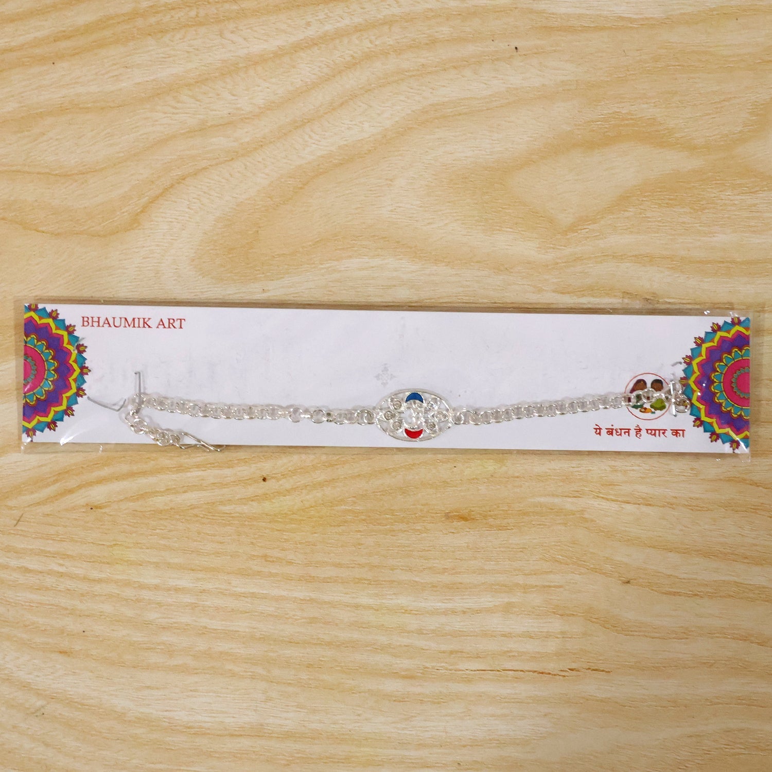 Om Leaf Motif Stone Studded Designer Chain Rakhi for Brother