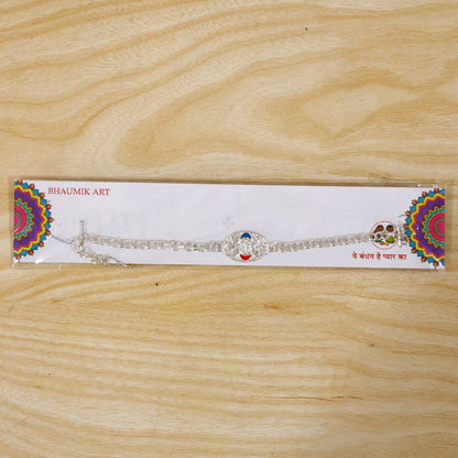 Om Leaf Motif Stone Studded Designer Chain Rakhi for Brother