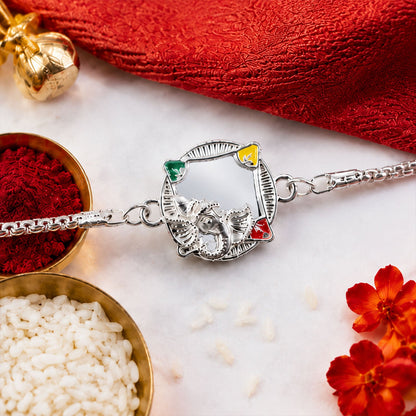 Divine Lord Ganesha Designer Chain Stone-Studded Rakhi for Brother
