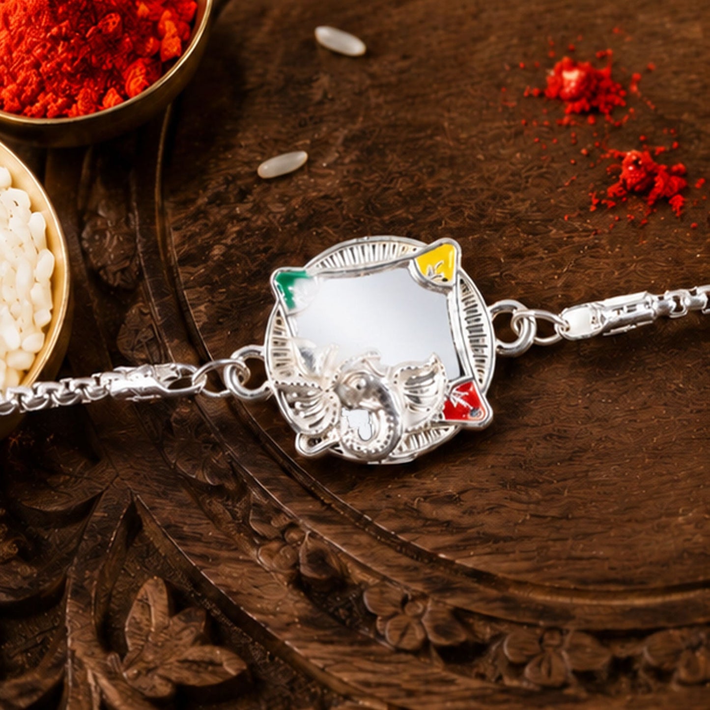 Divine Lord Ganesha Designer Chain Stone-Studded Rakhi for Brother