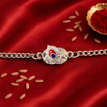 Peacock Feather Meenakari Designer Chain Rakhi for Brother