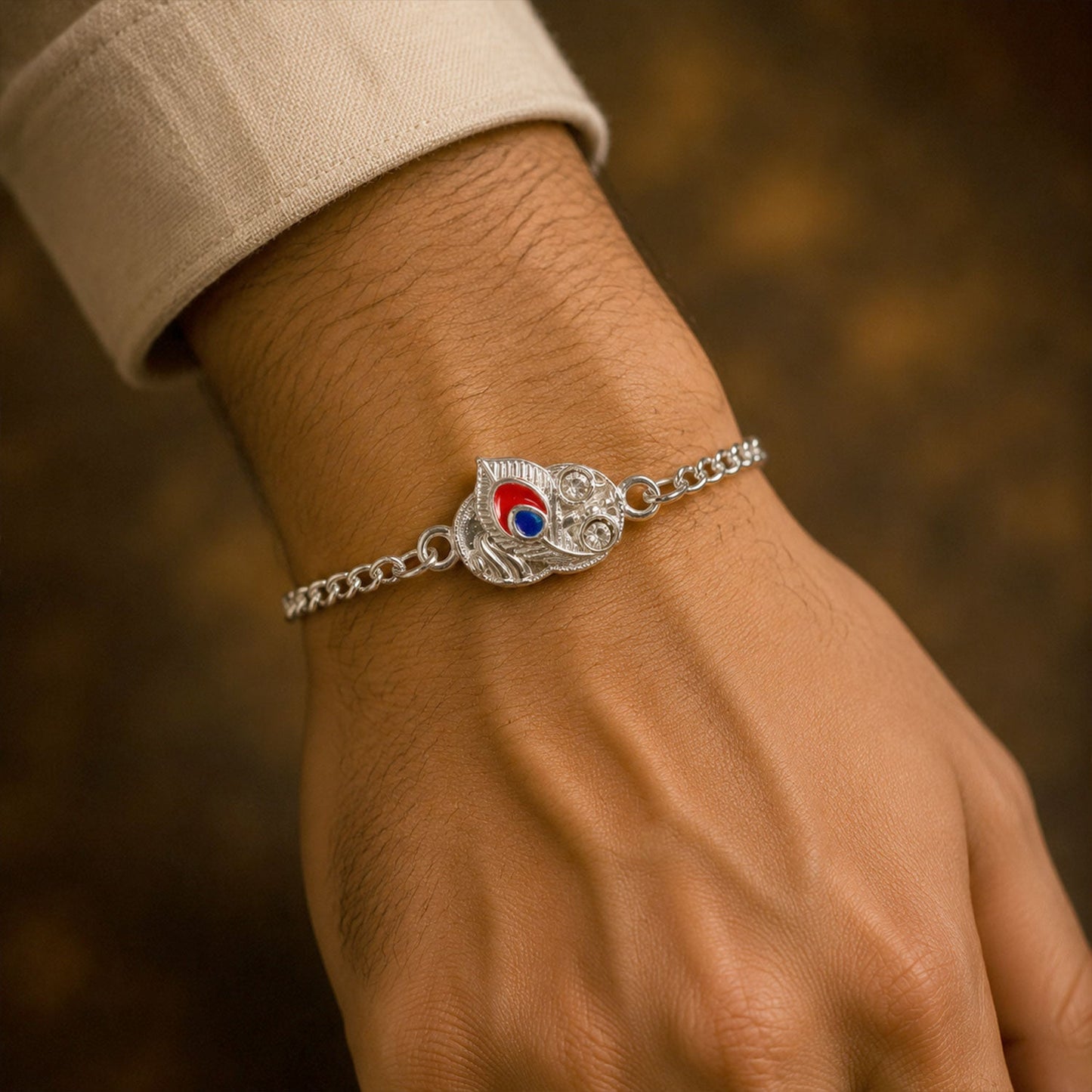 Peacock Feather Meenakari Designer Chain Rakhi for Brother