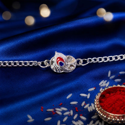 Peacock Feather Meenakari Designer Chain Rakhi for Brother