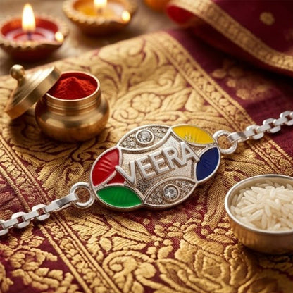 Veera Design Charm Meenakari Stone-Studded Chain Rakhi for Brother