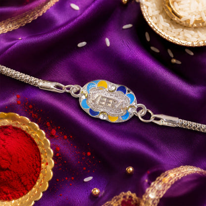 Veera Name Oval Meenakari CZ Studded Chain Rakhi for Brother