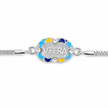 Veera Name Oval Meenakari CZ Studded Chain Rakhi for Brother