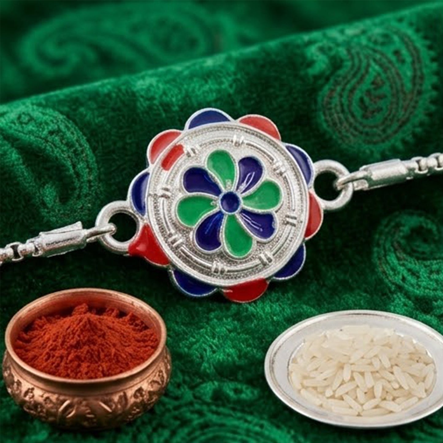 Floral Meenakari Enamel Designer Chain Rakhi for Brother