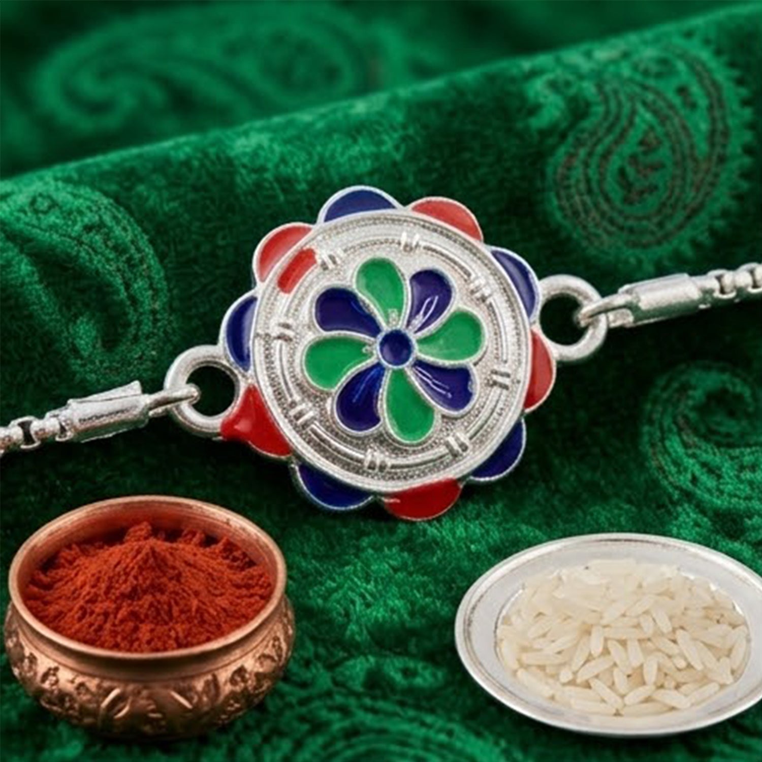 Floral Meenakari Enamel Designer Chain Rakhi for Brother
