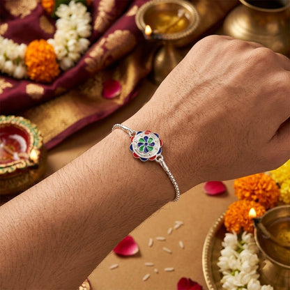 Floral Meenakari Enamel Designer Chain Rakhi for Brother
