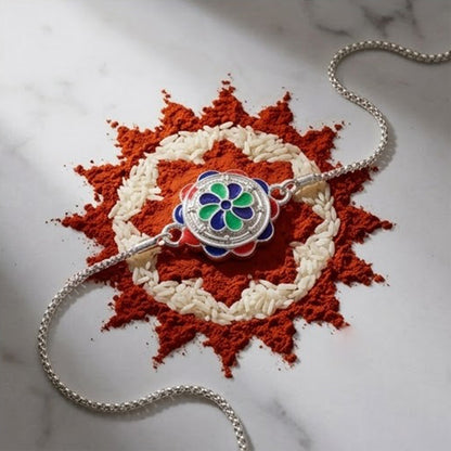 Floral Meenakari Enamel Designer Chain Rakhi for Brother