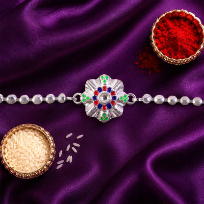 Floral Meenakari Stone Studded Beaded Chain Rakhi for Brother