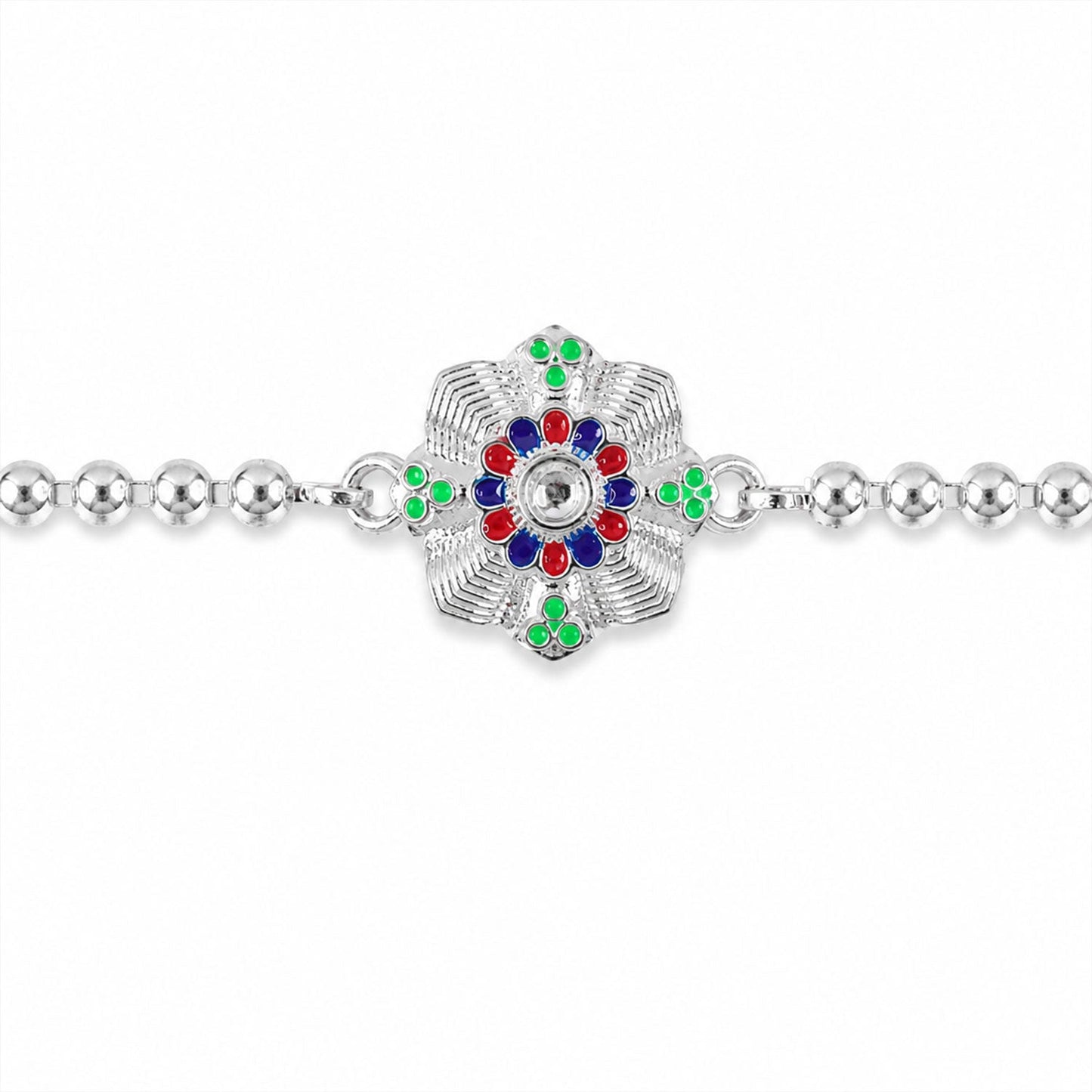 Floral Meenakari Stone Studded Beaded Chain Rakhi for Brother