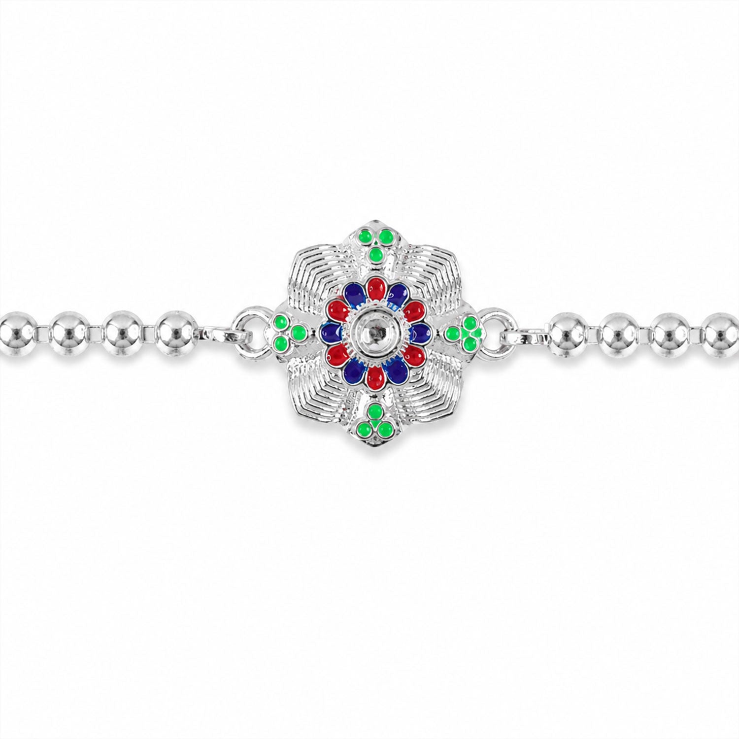 Floral Meenakari Stone Studded Beaded Chain Rakhi for Brother