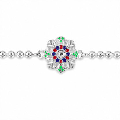 Floral Meenakari Stone Studded Beaded Chain Rakhi for Brother