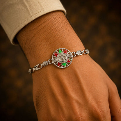 Divine Om Round Meenakari Designer Chain Rakhi for Brother