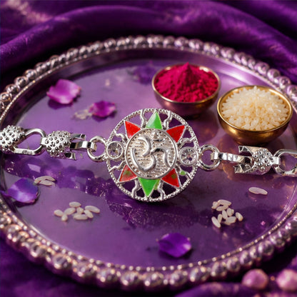 Divine Om Round Meenakari Designer Chain Rakhi for Brother