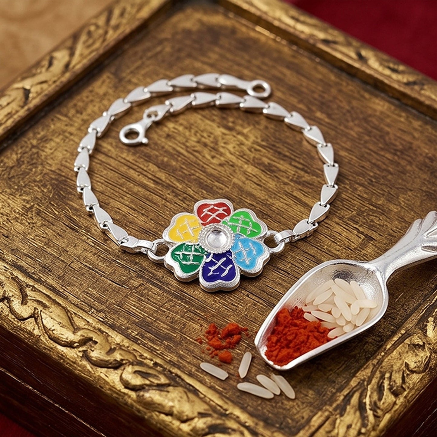 Floral Cluster Meenakari Kundan Stone Chain Rakhi for Brother