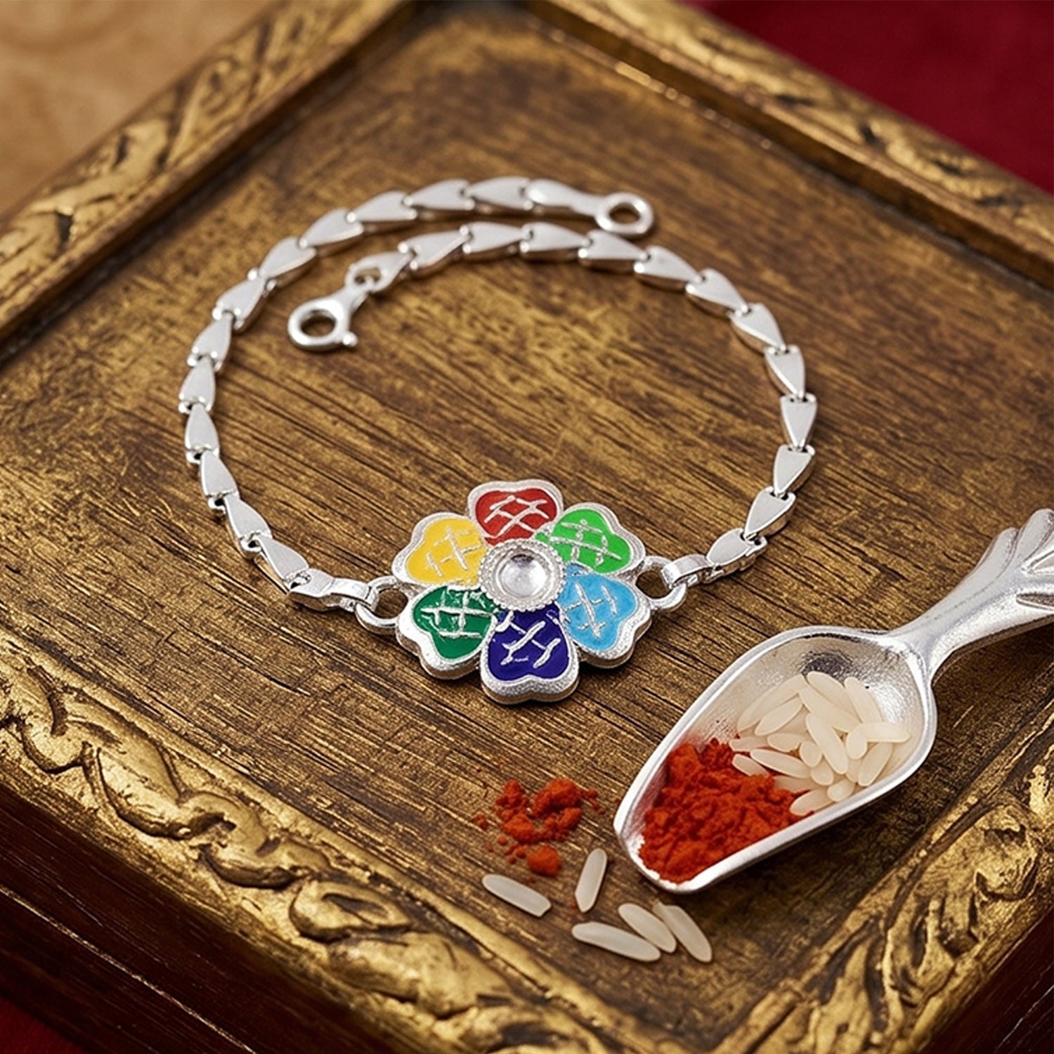 Floral Cluster Meenakari Kundan Stone Chain Rakhi for Brother