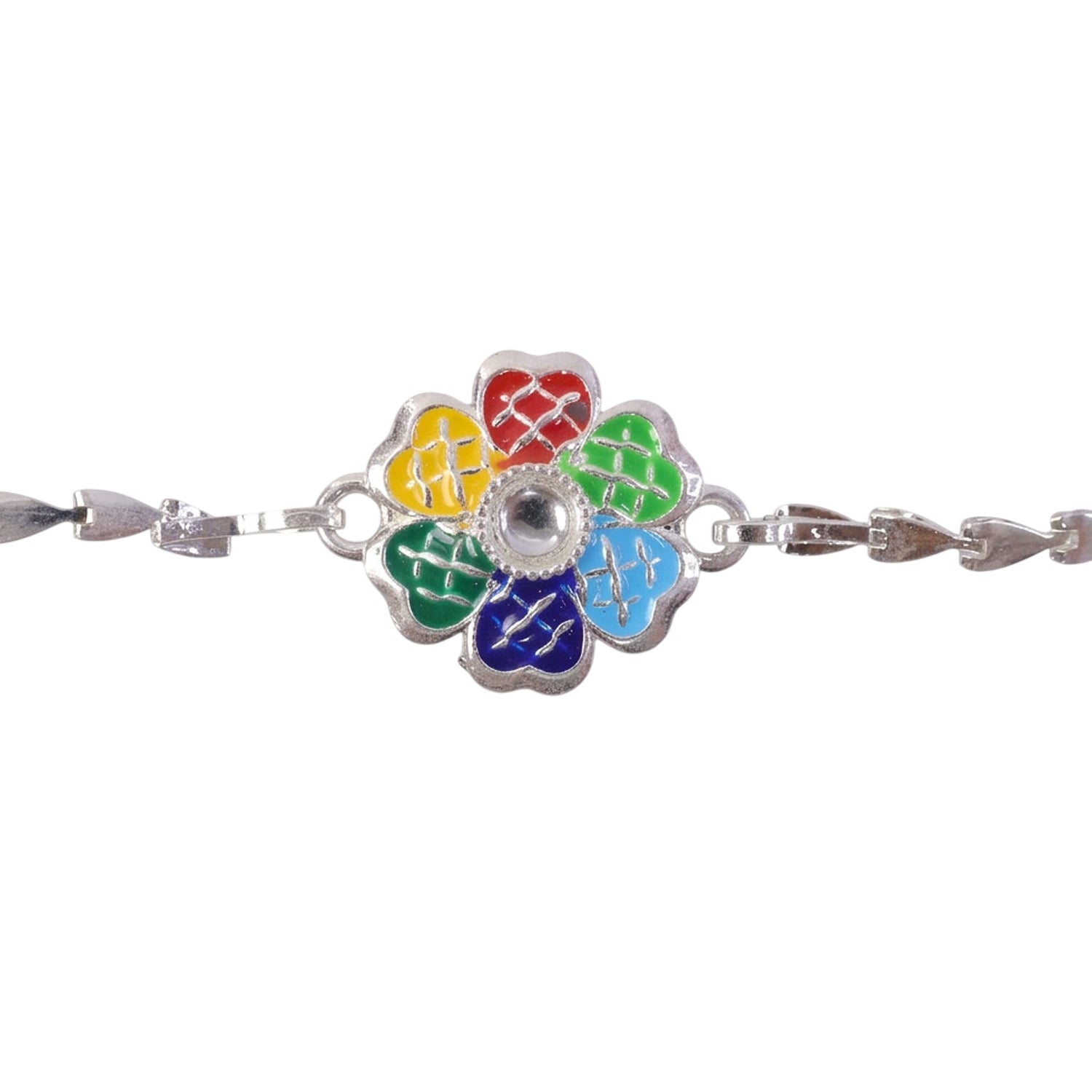Floral Cluster Meenakari Kundan Stone Chain Rakhi for Brother