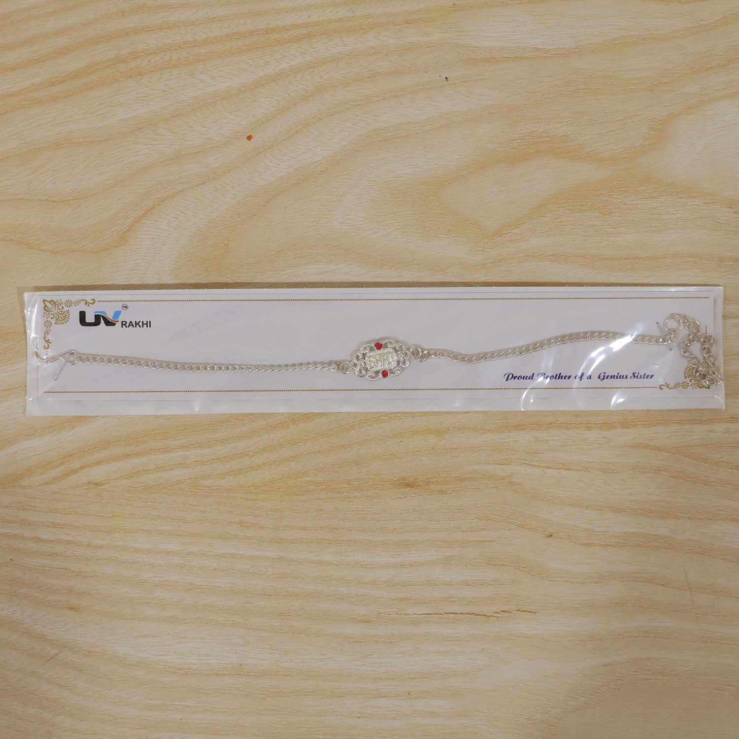 Bhai Text Ornate Stone-Studded Designer Chain Rakhi for Brother
